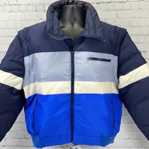 Vintage Edelweiss White Stag Down Ski Jacket Removable Sleeves Blue XL X-Large